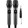 FerBuee Microfono Wireless Dual con Ricevitore e Anello Antiscivolo,100 ft. Microphone per Karaoke, Riunione, DJ, Matrimonio, Festa, Chiesa (Grigio & Grigio)