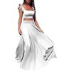 Vakkest Completo estivo da donna, sexy, 2 pezzi, con volant floreale, canottiera avvolgente Boho tropicale gonna lunga set abiti da discoteca, Bianco solido., XX-Large