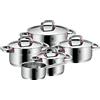 WMF Premium One - Set di pentole a induzione, 5 pezzi, con coperchio in metallo, acciaio inox Cromargan lucidato, set di pentole a induzione non rivestite, scala interna