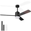 Noaton Ventilatore da Soffitto con Luce e Telecomando, LED Dimmerabile, 3 Temperature di Colore, 3 Pale Nero/Legno Scuro, Timer, con Motore DC, 6 Velocità, Ø132 cm, Silenzioso, Asta di Prolunga