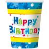 Set di 6 bicchieri di carta con scritta "Happy Birthday" - blu