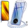 Oelrstfe Cover con Cordino per Xiaomi Poco X3/X3 NFC (4G) 6.67, Custodia con Corda Regolabile Collana Tracolla Laccio, Trasparente Silicone TPU Antiurto Cellulare Protettiva Bumper Case, White Grey