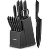 FOHERE Set di Coltelli da Cucina con Autoaffilante, 13 Pezzi, Set di Coltelli in Acciaio Inossidabile, Ceppo con Blocco in Plastica, Grigio Opaco
