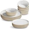 JODEVI Servizio di Piatti in Porcellana per 4 Persone da 12 Pezzi, Design Rustico e Moderno, 4 Piatti Piani, 4 Piatti Dessert, 4 Ciotole Cereali, Lavabile in Lavastoviglie, Colore Beige Chiaro