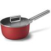 Smeg, Casseruola a un Manico Antiaderente CKFS2011RDM con coperchio incluso, Diametro 20 cm, Manico in Acciaio Inossidabile, Per Tutti i Piani Cottura, Fino a 250° in Forno, Capacità 2,8L, Rosso