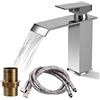 ZLLkeji Rubinetto Bagno Cascata Miscelatore Monocomando per Lavabo Acciaio Inossidabile Design Antispruzzo Rubinetto Bagno Lavabo Doppia Uscita Acqua Calda/Fredda Argento