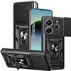 Yutwo Cover per Xiaomi Redmi Note 14 4G, Custodia per Redmi Note 14 4G Antiurto Scorrevole Protezione Fotocamera Custodia con 360°Rotante Anello Supporto Cover- Nero