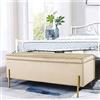 BAKAJI Cassapanca Pouf Contenitore Poggiapiedi Camera da Letto Panca Sgabello Struttura in Legno Rivestimento in Tessuto Velluto Seduta Apribile Imbottita Pidini Dorati (Beige)