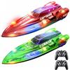 DEERC 2 Pack 13 pollici Barca telecomandata per bambini, 4 batterie, 2.4Ghz RC Barca da corsa con luci LED per piscine e laghi, regalo di giocattolo estivo per ragazzi 8-12