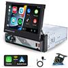 Hikity Autoradio 1 Din Wireless Carplay Autoradio Bluetooth con 7 Pollici Manuale Flip Out Schermo Wireless Android Auto Mirror Link con Retrocamera Dual USB Type-C Mic AUX Uscita Video SWC