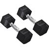 HOMCOM Set di 2 Manubri da 4 kg Esagonali con Presa Antiscivolo e Rivestimento in Gomma, Nero