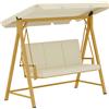 Outsunny Dondolo da Giardino 3 Posti con Tettuccio Regolabile e Cuscini, 195x120x170 cm, Beige