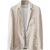 GIBZ Giacca da Uomo in Lino Giacche da Abito Semplice Casual alla Moda Cappotto Blazer Sportivo Traspirante con Tasca per La Primavera Estate Autunno Beige M