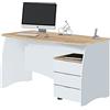 Habitdesign Stil Scrivania con cassetti, Melammina, Bianco Artico e Rovere Canadese, Medidas: 136 cm Largo x 67 cm Ancho x 74 cm Alto