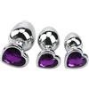 BONDAGERIE® Plug anale gioiello a forma di cuore, colore viola, sacchetto incluso, Taglia Kit 3 Plug S M L