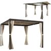 Outsunny Gazebo Pergola con Tende Laterali e Tetto Apribile in Alluminio e Acciaio, 3x3m, Beige