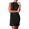 CreoQIJI Abiti da donna, abito estivo senza maniche, con collo alto, casual, linea A, abito estivo con tasche, vestito autunno e donna, taglie forti, Nero , L