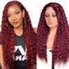 Lakaisa Human Hair Wig Deep Wave Wig 4X1 Lace Front Wig Parrucca Donna Capelli Veri Umani Brazilian Remy Hair #99J Burgundy Color Bleached Knots with Baby Hair No Shedding 18 Pollice