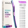 ZOMCHI Rasoio Dermaplane per il viso femminile, rasoio premium per viso e sopracciglia, strumento Dermaplaning con manico in metallo, rimuove la peluria, esfolia la pelle, 11 lame (Arcobaleno)
