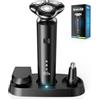 ETROBOT Rasoio Elettrico Barba Uomo, 3 in 1 Rasoio Rotativo 3D Set | Regolabarba Uomo, con Dock di Ricarica, IPX7, Display LED, Rasoio Impermeabile Wet & Dry