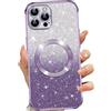 Phoona Cover Magnetica per iPhone 12 Pro Max, Glitter Custodia Compatibile con MagSafe, Anti Graffi, Non Ingiallente, Protezione Completa Case iPhone 12 Pro Max, con 2 Vetro Temperato, Viola
