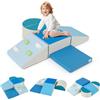 COSTWAY Set di 6 Blocchi di Schiuma per Arrampicata per Bambini, Blocchi in Schiuma per Arrampicarsi e Strisciare, Costruzione Mattoncini Morbidi per Bambini 12+ Mesi (Blu)
