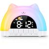 OQIMAX Sveglia Bambini Giorno Notte, Sveglia da Comodino con Luce Notturna a 11 Colori RGB, Snooze, 2 Allarmi, Sveglia Digitale per Bambini con Luna e Sole, Addestratore del Sonno per Bambini
