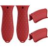 Tunejoy Supporto Manico Caldo in Silicone e Supporto Manico Aiutare in Silicone Tegame in Ghisa Copri Manico Padella Manico per Pentole in Ghisa, Padelle, Padelle, Piastre, Forno 4 Pezzi Rosso