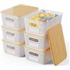 Shrivee Set di 6 5L Scatole portaoggetti di Plastica con Bambù Coperchio Impilabili Salvaspazio Storage Cestini per Bagno Cucina Armadio Ufficio
