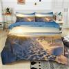 Generico Set Copripiumino 240x220 cm Spiaggia Vista Mare Parure Sacco Copri Piumone Cotone Poliestere Reversibile Biancheria da Letto 1 x Copripiumino e 2 x Federe 50x80 cm