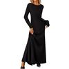 ORANDESIGNE Vestiti Lunghi Estivi Donna Abito Elegante Abiti Primaverile Curvy Abito Cerimonia Cocktail Vestito Lungo Tinta Unita Scollo Rotondo C Nero L