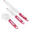 Kleeneze® KL082794EU7 - Confezione da 3 scovolini per bottiglie | Testina pieghevole | Impugnatura antiscivolo | Setole morbide | Rosa/Bianco