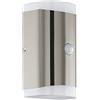 Eglo Led lampada da parete per esterni Carpinera, lampada da esterno a due fiamme con rilevatore di movimento, sensore crepuscolare, acciaio inossidabile, plastica, bianco, bianco caldo, GU10, IP44
