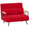 HOMCOM Divano Letto 2 Posti con Schienale Regolabile in 5 Livelli, Divano Letto Matrimoniale Pieghevole con 2 Cuscini per Soggiorno, in Tessuto Imbottito, Acciaio e Legno, 102x73x81 cm, Rosso