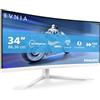 AOC Philips Evnia 34M2C5501A - Monitor gaming curvo WQHD da 34 pollici, 180 Hz, 1 ms, FreeSync Premium, Ambiglow (3440x1440, 2x HDMI 2.0, 1x DisplayPort 1.4, Hub USB) bianco