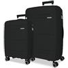 Roll Road Universe - Set di valigie nere 55/65 cm, rigido 5,6 kg, chiusura TSA polipropilene, 5,6 kg, 102 l, bagaglio a mano, Nero, Taglia unica, Set di valigie