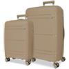 Roll Road Universe - Set di valigie beige, 55/65 cm, rigido, 5,6 kg, chiusura TSA in polipropilene, 5,6 kg, 102 l, bagaglio a mano, Beige, Taglia unica, Set di valigie