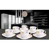 Albalù Set Tazzine da Caffè con Piattino in Porcellana Colorate Fiori Stilizzati Servizio Completo da 12 Pezzi di cui 6 Tazzine e 6 Piattini Lavabili in Lavastoviglie