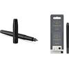 PARKER IM penna stilografica | Nero opaco con finiture nere | Punta fine con cartuccia di inchiostro blu | Confezione regalo & Quink Ricariche per Penne Stilografiche