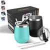 TELANKS 2 Pezzi Tazza Termica Caffe, 350 ml Zucca Yerba Mate Moderno Tazze, Acciaio Inossidabile Borraccia Termica Double Insulated Termica, Riutilizzabile Termos Caffè con Cannuccia, Nero + Verde Chiaro