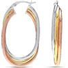 LeCalla 925 Orecchini a cerchio bicolore in argento 925 placcati oro 14K Gioielli a tre toni Design italiano intrecciato Orecchini a cerchio con chiusura a scatto per donne 42MM