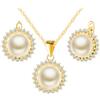 MicLee Collane ciondoli e orecchini di perle per donna: Parure di gioielli in argento 925 - Collana e orecchini stile girasole con zirconi - Gioielli da sposa eleganti - Gioielli per feste in oro
