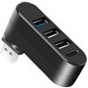 Supecesorio 4-Port USB 3.0 Hub, Splitter with 3 Ports & 1 USB C Power/Data Port, per PS4/PS5, laptop, PC, stampante, MacBook, 180° Degree Rotatable 3.0 Hub, nero