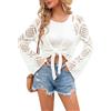 Saodimallsu, cardigan da donna estivo, con scollo a V, stile boho, oversize, a maniche lunghe, in maglia, sexy, con pizzo, per spiaggia e bikini, beige., L