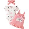 UUAISSO Vestiti per neonati Bambina Cuore Stampa Manica Corta Tutina Bretelle Gonna Orso Vestito Fiocco Fascia 0-18 Mesi Volpe Rosa 12-18 mesi