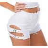 KIRALOVE Pantaloncini da Donna Strappati - Shorts Jeans - sfilacciati Sexy - Fibbie Laterali - Vita Alta - Corti - Ragazza - Hot Pants - Punk - Rock - Colore Bianco - Taglia m