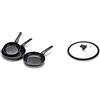 Moneta Recy Set 3 Padelle 20-24-28 & Coperchio Piatto, Bordo In Silicone, 24 Cm