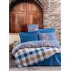Nuit Des Rêves Ranforce Double Quilt Cover Set (200 x 200 cm), 100% cotone, blu scuro e beige, 2 scatole per cuscino (80 x 80 cm), lavabile in lavatrice, elegante stampa a pigmenti