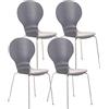 CLP Set 4 Sedie Impilabili Diego in Legno Robusto I Sedia Attesa Telaio in Metallo I Sedia Ergonomica Conferenza Design, Colore:Grigio