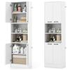 Giantex Credenza da cucina alto 190 cm, mobile da cucina con 4 ante, 2 scomparti aperti, 4 kit antiribaltamento, armadio portaoggetti 6 ripiani per bagno (bianco)